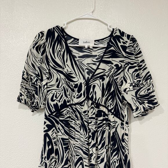 BA&SH Calas Abstract Print Midi Lady Dress Black and White Boho Size Small - Picture 3 of 12